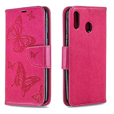 Leather Case Stands Butterfly Flip Cover Holder B01F for Samsung Galaxy M20 Hot Pink