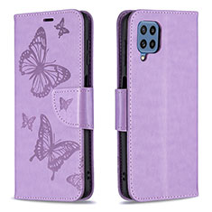 Leather Case Stands Butterfly Flip Cover Holder B01F for Samsung Galaxy M32 4G Clove Purple