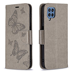 Leather Case Stands Butterfly Flip Cover Holder B01F for Samsung Galaxy M32 4G Gray