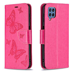 Leather Case Stands Butterfly Flip Cover Holder B01F for Samsung Galaxy M32 4G Hot Pink