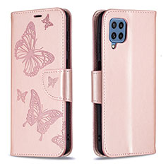 Leather Case Stands Butterfly Flip Cover Holder B01F for Samsung Galaxy M32 4G Rose Gold