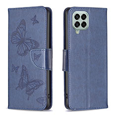 Leather Case Stands Butterfly Flip Cover Holder B01F for Samsung Galaxy M33 5G Blue
