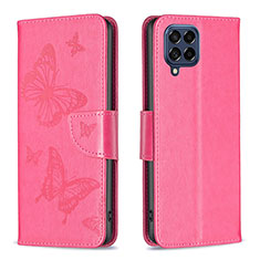 Leather Case Stands Butterfly Flip Cover Holder B01F for Samsung Galaxy M53 5G Hot Pink