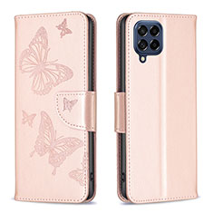 Leather Case Stands Butterfly Flip Cover Holder B01F for Samsung Galaxy M53 5G Rose Gold