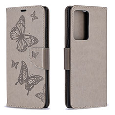 Leather Case Stands Butterfly Flip Cover Holder B01F for Samsung Galaxy Note 20 Ultra 5G Gray
