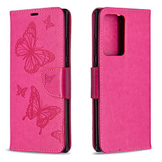 Leather Case Stands Butterfly Flip Cover Holder B01F for Samsung Galaxy Note 20 Ultra 5G Hot Pink