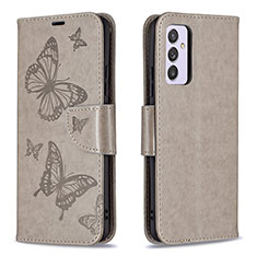 Leather Case Stands Butterfly Flip Cover Holder B01F for Samsung Galaxy Quantum2 5G Gray