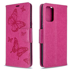 Leather Case Stands Butterfly Flip Cover Holder B01F for Samsung Galaxy S20 5G Hot Pink