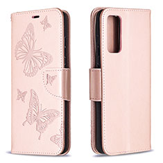 Leather Case Stands Butterfly Flip Cover Holder B01F for Samsung Galaxy S20 FE 4G Rose Gold