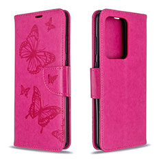 Leather Case Stands Butterfly Flip Cover Holder B01F for Samsung Galaxy S20 Plus 5G Hot Pink