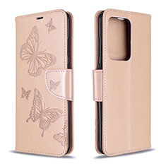 Leather Case Stands Butterfly Flip Cover Holder B01F for Samsung Galaxy S20 Plus Rose Gold
