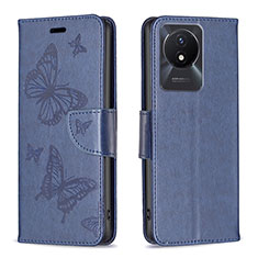 Leather Case Stands Butterfly Flip Cover Holder B01F for Vivo Y11 (2023) Blue