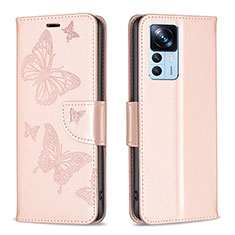 Leather Case Stands Butterfly Flip Cover Holder B01F for Xiaomi Mi 12T 5G Rose Gold