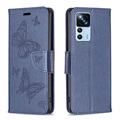 Leather Case Stands Butterfly Flip Cover Holder B01F for Xiaomi Mi 12T Pro 5G Blue
