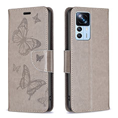 Leather Case Stands Butterfly Flip Cover Holder B01F for Xiaomi Mi 12T Pro 5G Gray
