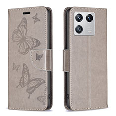 Leather Case Stands Butterfly Flip Cover Holder B01F for Xiaomi Mi 13 Pro 5G Gray