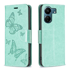 Leather Case Stands Butterfly Flip Cover Holder B01F for Xiaomi Poco C65 Green