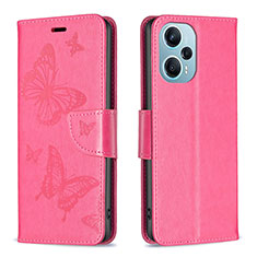 Leather Case Stands Butterfly Flip Cover Holder B01F for Xiaomi Poco F5 5G Hot Pink