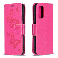 Leather Case Stands Butterfly Flip Cover Holder B01F for Xiaomi Poco M3 Hot Pink