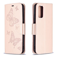 Leather Case Stands Butterfly Flip Cover Holder B01F for Xiaomi Poco M3 Rose Gold