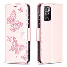 Leather Case Stands Butterfly Flip Cover Holder B01F for Xiaomi Redmi 10 (2022) Rose Gold