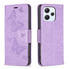 Leather Case Stands Butterfly Flip Cover Holder B01F for Xiaomi Redmi 12 4G Clove Purple