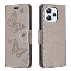 Leather Case Stands Butterfly Flip Cover Holder B01F for Xiaomi Redmi 12 4G Gray