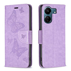 Leather Case Stands Butterfly Flip Cover Holder B01F for Xiaomi Redmi 13C Clove Purple