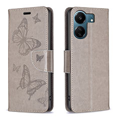 Leather Case Stands Butterfly Flip Cover Holder B01F for Xiaomi Redmi 13C Gray