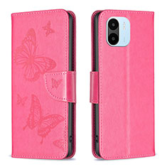 Leather Case Stands Butterfly Flip Cover Holder B01F for Xiaomi Redmi A2 Hot Pink