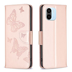 Leather Case Stands Butterfly Flip Cover Holder B01F for Xiaomi Redmi A2 Rose Gold
