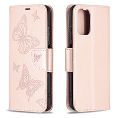 Leather Case Stands Butterfly Flip Cover Holder B01F for Xiaomi Redmi Note 10 4G Rose Gold