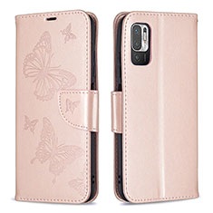 Leather Case Stands Butterfly Flip Cover Holder B01F for Xiaomi Redmi Note 10 5G Rose Gold