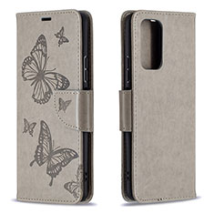 Leather Case Stands Butterfly Flip Cover Holder B01F for Xiaomi Redmi Note 10 Pro 4G Gray