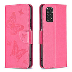 Leather Case Stands Butterfly Flip Cover Holder B01F for Xiaomi Redmi Note 11 4G (2022) Hot Pink