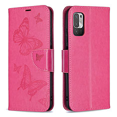 Leather Case Stands Butterfly Flip Cover Holder B01F for Xiaomi Redmi Note 11 SE 5G Hot Pink
