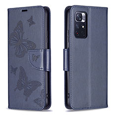 Leather Case Stands Butterfly Flip Cover Holder B01F for Xiaomi Redmi Note 11S 5G Blue