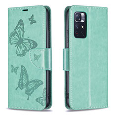 Leather Case Stands Butterfly Flip Cover Holder B01F for Xiaomi Redmi Note 11S 5G Green