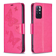 Leather Case Stands Butterfly Flip Cover Holder B01F for Xiaomi Redmi Note 11S 5G Hot Pink