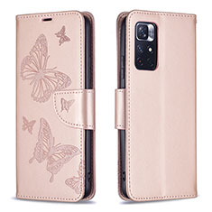 Leather Case Stands Butterfly Flip Cover Holder B01F for Xiaomi Redmi Note 11S 5G Rose Gold