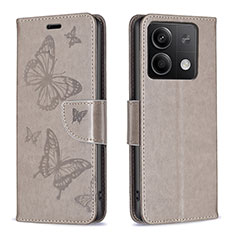 Leather Case Stands Butterfly Flip Cover Holder B01F for Xiaomi Redmi Note 13 5G Gray