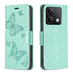 Leather Case Stands Butterfly Flip Cover Holder B01F for Xiaomi Redmi Note 13 5G Green