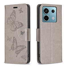 Leather Case Stands Butterfly Flip Cover Holder B01F for Xiaomi Redmi Note 13 Pro 5G Gray