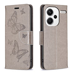 Leather Case Stands Butterfly Flip Cover Holder B01F for Xiaomi Redmi Note 13 Pro+ Plus 5G Gray