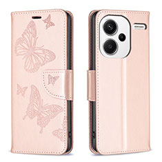 Leather Case Stands Butterfly Flip Cover Holder B01F for Xiaomi Redmi Note 13 Pro+ Plus 5G Rose Gold