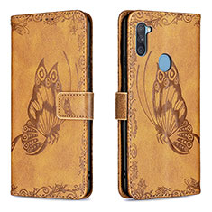 Leather Case Stands Butterfly Flip Cover Holder B02F for Samsung Galaxy A11 Brown