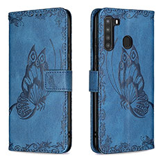Leather Case Stands Butterfly Flip Cover Holder B02F for Samsung Galaxy A21 Blue