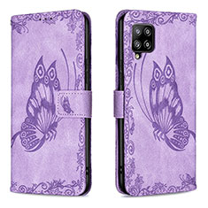 Leather Case Stands Butterfly Flip Cover Holder B02F for Samsung Galaxy A42 5G Clove Purple