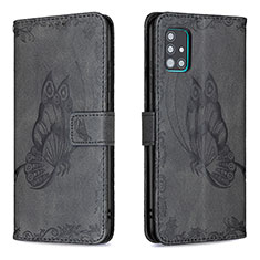 Leather Case Stands Butterfly Flip Cover Holder B02F for Samsung Galaxy A51 4G Black