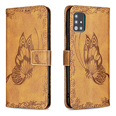 Leather Case Stands Butterfly Flip Cover Holder B02F for Samsung Galaxy A51 4G Brown